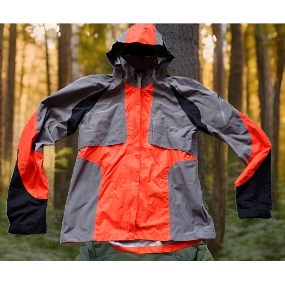 Gore Running Wear Jacket Womens Medium Orange Grey Excellent Gore-Tex Hooded
